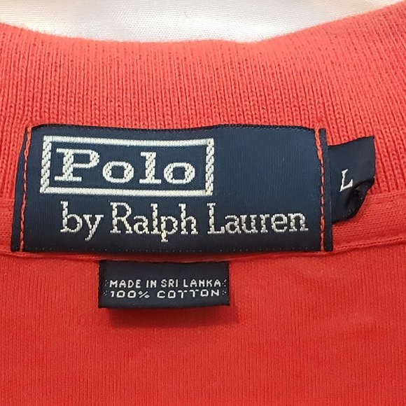 Vintage Polo Ralph Lauren Cotton Collared Shirt Bright Red Blue Pony Size Large - Picture 2 of 4